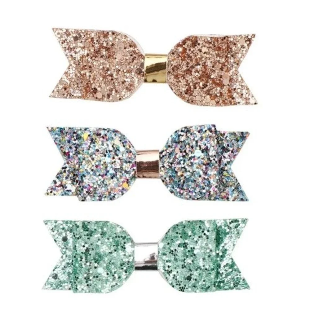 New 15 Pcs PU Leather Hair Bow Girls Glitter Hairpins Hairgrips Sweet Princess